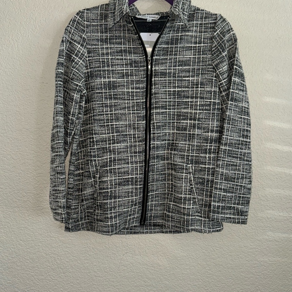 Women's Black and White Plaid Shirt Jacket